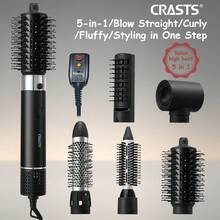 CRASTS 5-In-1 Hot Air Brush, Straightening Brush, Curling Brush, 2-In-1 Straightening & Curling, Hair Dryer, Ceramic Heating, Frizz-Free Styling - Black - View 12