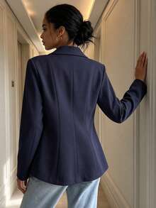 MODA MO, REF: MK0254 Women's Fitted Blazer, Elegant And Modern Jacket, Sophisticated Social Look, Ideal For Valentine's Day, Feminine Style And Charm, Tailoring With Perfect Fit, Executive Fashion With A Romantic Touch - 藏蓝色 - 查看 2