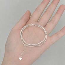 One Piece Silver Granule Wrapped Freshwater Pearl Bracelet Geometric Light Luxury Daily Commute Chic Accessory - A - View 9