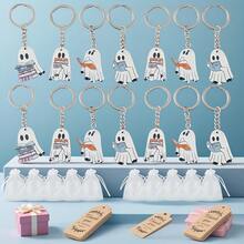 14PCS/Set Halloween Theme Book Ghost Pattern Acrylic Keychain Pendant, Halloween Gift, Small Hanging Decoration Accessory, Holiday Atmosphere Ornament - Multicolor - View 1