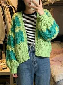 Women's New Long-Sleeve Loose Knit Cardigan For Spring  Autumn - Also Suitable For Winter  Fall Wear - Green - View 7