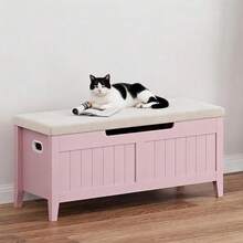 Kselythan Baúl de almacenamiento, banco de almacenamiento para entrada con asiento acolchado, baúl de almacenamiento, banco zapatero de madera con 2 bisagras de - Rosa Fucsia - Ver 1