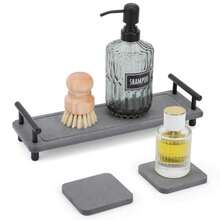 12x4in Stone Drying Tray For Bathroom Counter, Fast Drying Kitchen Sink Organizer Tray With Handle, Water Absorbent Diatomite Coasters Vanity Tray Soap Dispenser Organizer Rack Sponge Holder - Gray Set - View 7