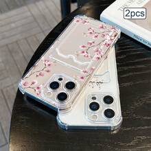 2件裝花卉印花卡槽手機殼 TPU 防震全包覆精準保護套，適用於 Apple 11/12/13/14/15/16/17 Pro Max - 玫瑰金 - 查看 5