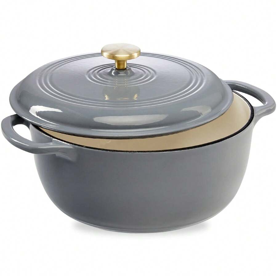 Cast-Iron Dutch Oven Kitchen Cookware W/ Enamel, Handles - 6qt - Graphite Gray - View 1
