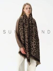 1pc Women's Leopard Print Fashion Elegant Polyester Faux Mink Fur Scarf, Warm For Autumn/Winter, Daily Wear, Halloween - Coffee - View 6
