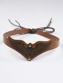 1pc Adjustable PU Leather Headband Viking Warrior Crown Eagle Wing Pattern Medieval Fantasy Costume Accessory For Women LARP Role Play Renaissance Festival Halloween Holiday Outfit - Headdress - View 5