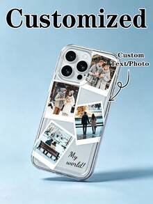 1pc Personalized Customized 4-Photo Text Name Minimalist Transparent Shockproof Phone Case Suitable For IPhone11/12/13/14/15/16/16pro/16plus/16promax/17/17pro/17promax/Air/ 9A/10/10A/10PRO/10PROXL/11/11PRO/11PROXL/S24/S25ultra/S25plus/S25edge/S25FE/A07/A17/S26/S26plus/S26ultraMotorola G85/ Hot 50 Pro+ And Other Models Suitable For Gifts To Friends - Clear - View 2