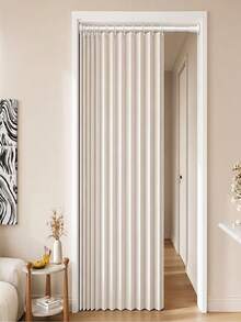 1pc Folding Door Curtain With Hooks And Ties, Modern Style Folding Door Curtain, Living Room Decoration, Modern Life Accessory, Multiple Colors Available, Home Decor Product, Better Privacy Protection - 1PC - View 1