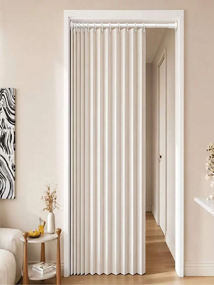 1pc Folding Door Curtain With Hooks And Ties, Modern Style Folding Door Curtain, Living Room Decoration, Modern Life Accessory, Multiple Colors Available, Home Decor Product, Better Privacy Protection - 1PC - View 1