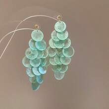 Anting-anting Minimalis Serbaguna Bergaya Eropa dan Amerika dengan Motif Geometris Bulat dan Bentuk Cangkang yang Berlebihan, Desain Mewah Ringan Kelas Atas. - Biru - View 3