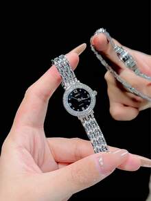 NARY 1pc Elegant & Luxurious And Fashionable Ladies' Watch Decorated With Rhinestones, Small And Exquisite Quartz Watch, For Gifts, Daily,Festival Wear - Black - View 6