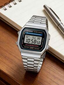 Casio 男士復古電子錶 - 不鏽鋼錶帶，適合日常配戴與時尚造型 A168WA-1 - 黑色和藍色 - 查看 2