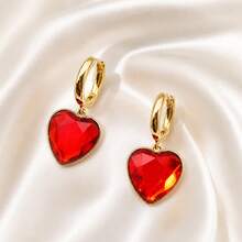1 Pair Red Heart Metal Pendant Earrings - Gold+Red - View 1