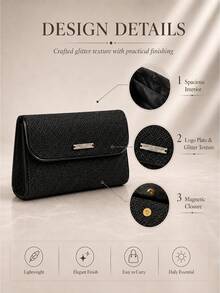 Giorgio Armani Armani Black Glitter Makeup Bag, Single Item, Magnetic Flip-Top, Exquisite Large Capacity, Perfect For Travel And On-The-Go Makeup Storage - Black - View 6