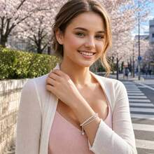One Piece Silver Granule Wrapped Freshwater Pearl Bracelet Geometric Light Luxury Daily Commute Chic Accessory - A - View 5