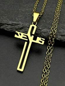 Stainless Steel Hollow Christian JESUS CROSS Pendant Necklaces For Women Men Gold Color Amulet Chain Necklace Jewelry Gift - Necklace - View 10