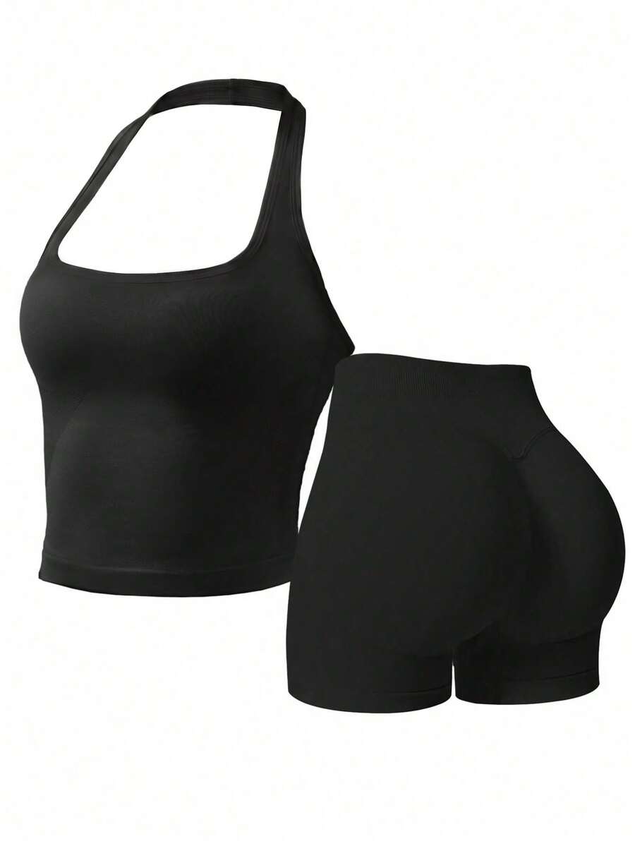 Women's Outdoor Sports Set: Tank Top + Shorts, Versatile For Daily Wear, Slim Fit, Lifting Design, Lightweight & Breathable, Athleisure