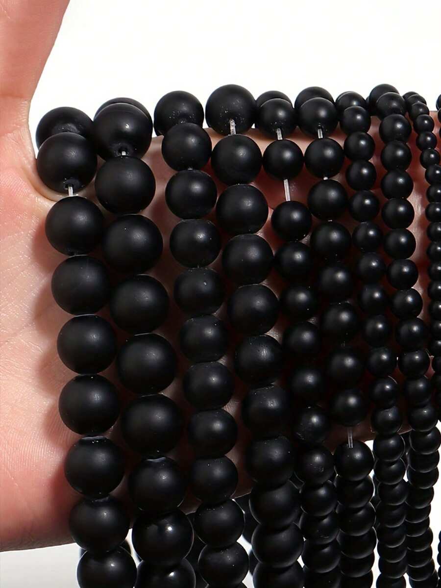 YAUKIA 1串黑色瑪瑙珠,天然石珠串,多尺寸天然石珠,適用於DIY珠寶製作手鍊項鍊 - 磨砂黑 - 查看 1