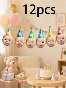 Custom Birthday Banner,Personalized Photo Party Decor,Cute Celebration Garland,Customized Face Banner,Customizable Age Birthday Decoration,Party Gift - Style D - View 7