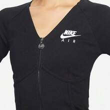 Nike Sportswear Logo Embroidered Fishbone Double Zipper Slim Fit V-Neck Long Sleeve Jacket For Women - Black - View 4