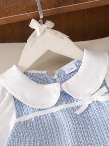 2pcs/Set Girls Toddler Simple Elegant Style Peter Pan Collar 3D Flower Long Sleeve Dress Spring Autumn - White - View 3