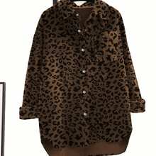 Blus Wanita Ukuran Besar Motif Leopard Lengan Panjang Berpotongan Lebar dengan Leher V, Panjang Standar, Atasan Musim Gugur yang Modis - Rust Brown - View 2