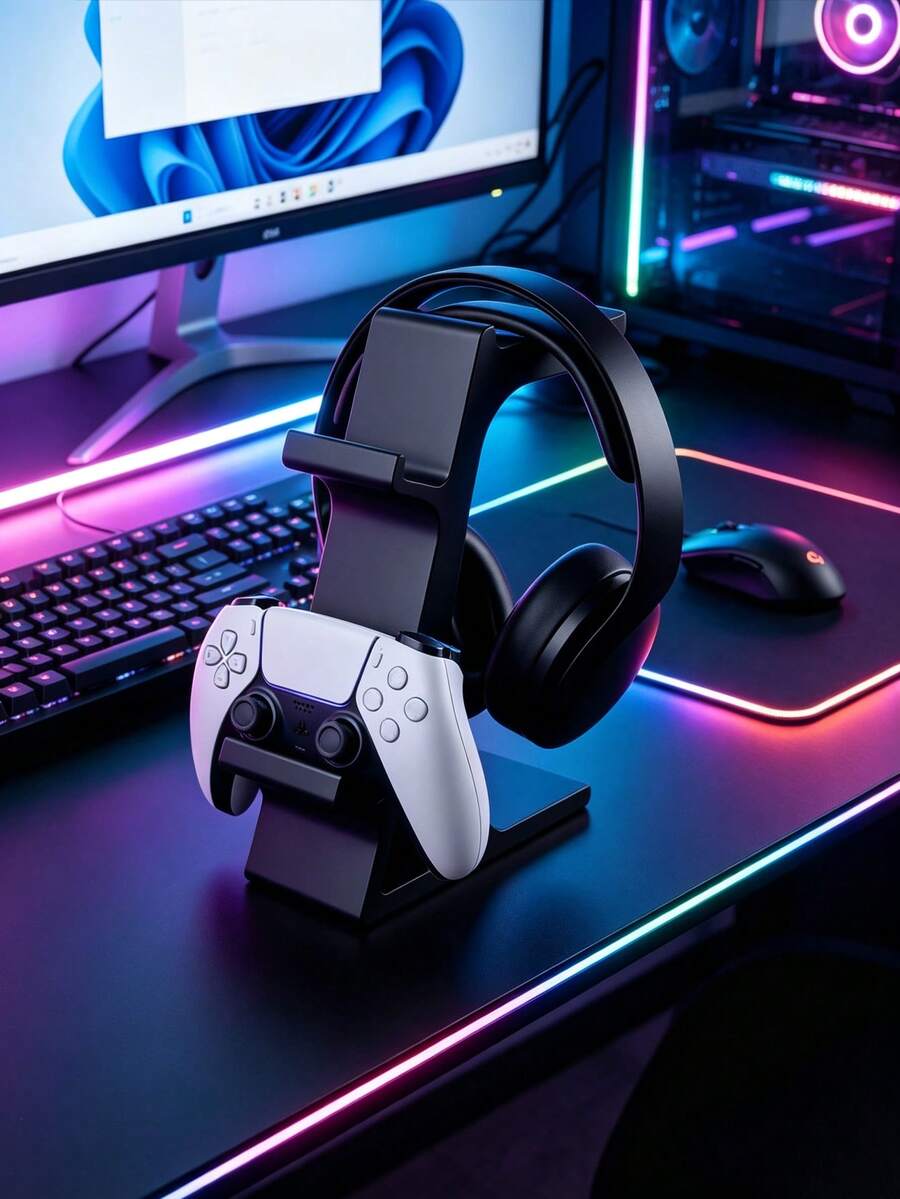 1pc Universal Game Controller And Headphone Stand, 3-In-1 Game Controller Storage Rack, Headphone Storage Rack, Suitable For Hardcore Gamers And Casual Users, Desktop Storage Rack, Organizer Rack, Desktop Accessories, Gaming Accessories, Gaming Room Decor, Essential For Gaming Enthusiasts, Perfect Gift