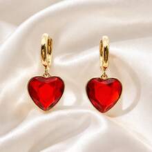 1 Pair Red Heart Metal Pendant Earrings - Gold+Red - View 4