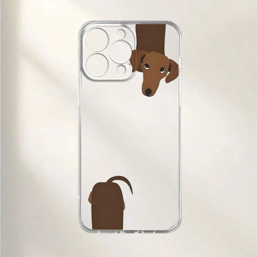 1 pieza Funda de teléfono TPU con cobertura completa, diseño de perro salchicha y carcasa transparente - Multicolor - Ver 1