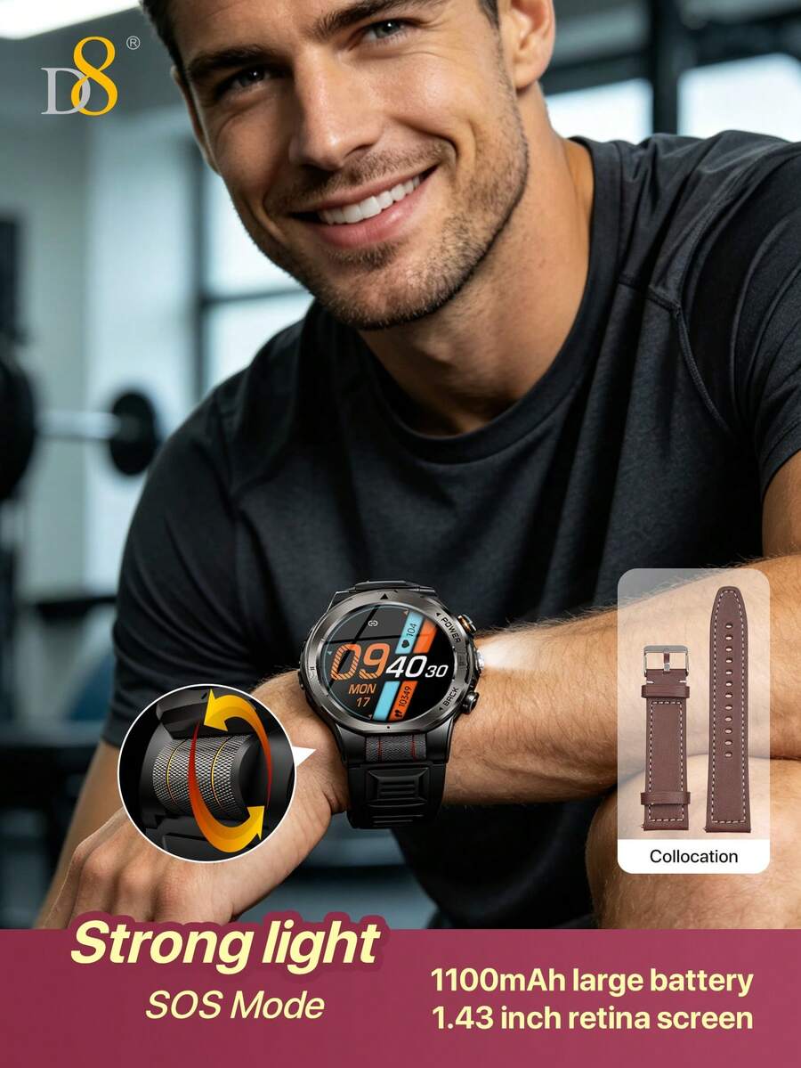 D8 Smart Watch, 2026 New Model Smart Watch, 1.7 Inch HD Touch Screen, 3ATM Waterproof, Swimming Waterproof, Long Battery Life, Large Battery, Long Standby, Health Monitoring, Sleep Tracking, Calorie Counting, 100+ Sports Modes, Fitness Tracker, Running Watch, Cycling Watch