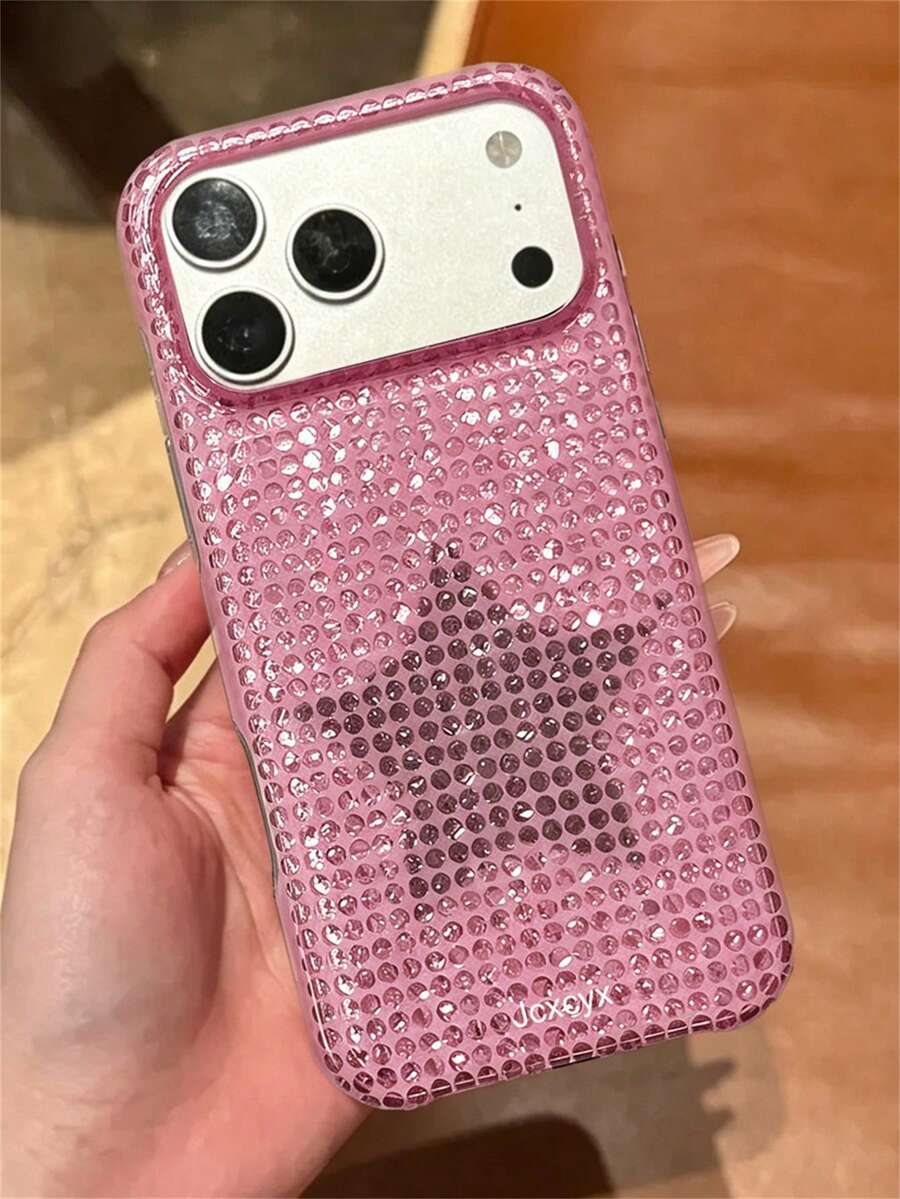 Y2K Cute Glitter Pink Polka Dot & Star Pattern Phone Case, Compatible With IPhone 17 Pro Max 17 Pro 17 16 Pro Max 16 Pro 16 15 Pro Max 15 Pro 14 Pro Max 14 Pro 13 12 11, Luxury Rhinestone Textured Soft Back Cover