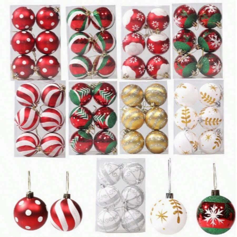 1 Box (6pcs) 6cm Painted Christmas Ball Ornaments, Christmas Tree Hanging Decorations, Hand-Painted Plastic Electroplated Balls - 6Pcs - View 1