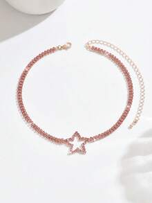 1pc Valentine's Day Heart Rhinestone Decor Y2K Style Necklace, Suitable For Party & Holiday - Pink - View 6