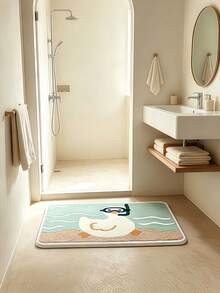 Soft Cute Diving Duck Bathroom Mat | Playful Wave Pattern, All-Season Use, Fresh In Spring/Summer, Cozy In Winter, Fluffy Soft Plush, Comfortable Foot Feel, Faux Cashmere Soft Texture, Non-Slip Bottom, Versatile Soft Door Mat, Makeup Mat, Warm Entryway Mat, Bathroom Bath Mat, Bathtub Mat, Home Bedroom, Bay Window Mat, Bedside Rug, Washing Machine Mat, Machine Washable. Note: Creases May Occur During Packaging And Shipping, The Product Is Printed With A White Bottom, Short Plush, Please Consider Carefully Before Purchasing. - Duck - View 4