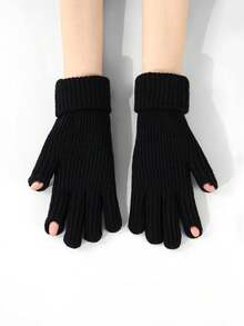 1 Pair Women's Fashion Finger Gloves, Thick Warm Cold-Proof Touchscreen Gloves, Suitable For Winter Outdoor Sports And Cycling - Multicolor - View 8