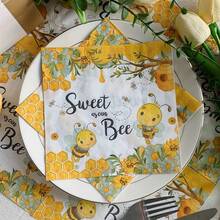 10/20pcs Bee Paper Napkins, Disposable Summer Bee Yellow Lunch Napkins Dinner Hand Towels, Suitable For Wedding Birthday Baby Shower Holiday Party Supplies - Multicolor - View 3