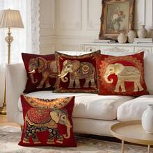 4pcs Style Elephant Pattern Pillow Covers Without Inserts, Single-Sided Printed Pillow Covers, Suitable For Living Room Bedroom Home Decor, All-Season Pillow Covers - Multicolor - View 2