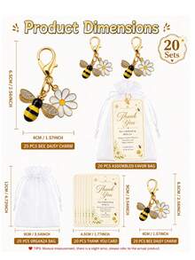 60pcs/20sets Bohemian Style Bee Keychains Party Favors Baby Shower Gender Reveal Party Return Gifts Baptism Christening Birthday Party - Multicolor - View 11