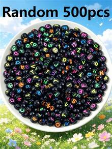 500/1000/1 包黑色壓克力字母珠 4x7mm - A 到 Z 字母吊飾，適用於 DIY 手鍊、項鍊、鑰匙圈和珠寶製作材料 - 彩色 - 查看 14