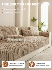 1pc Geometric Embossed Plush Sofa Cover, Non-Slip & Washable Sofa Protector, Suitable For Pet Homes, Neutral Wabi-Sabi Style, Applicable For Living Room, Bedroom, Dining Room, All Seasons, Multiple Sizes & Colors Available - Mocha Brown - View 8