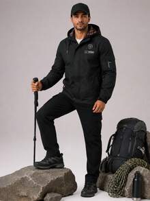 CZRLHYT Men's Black Fabric Hooded Long Sleeve Outdoor Jacket, Suitable For Sports And Various Outdoor Activities - Black - View 5