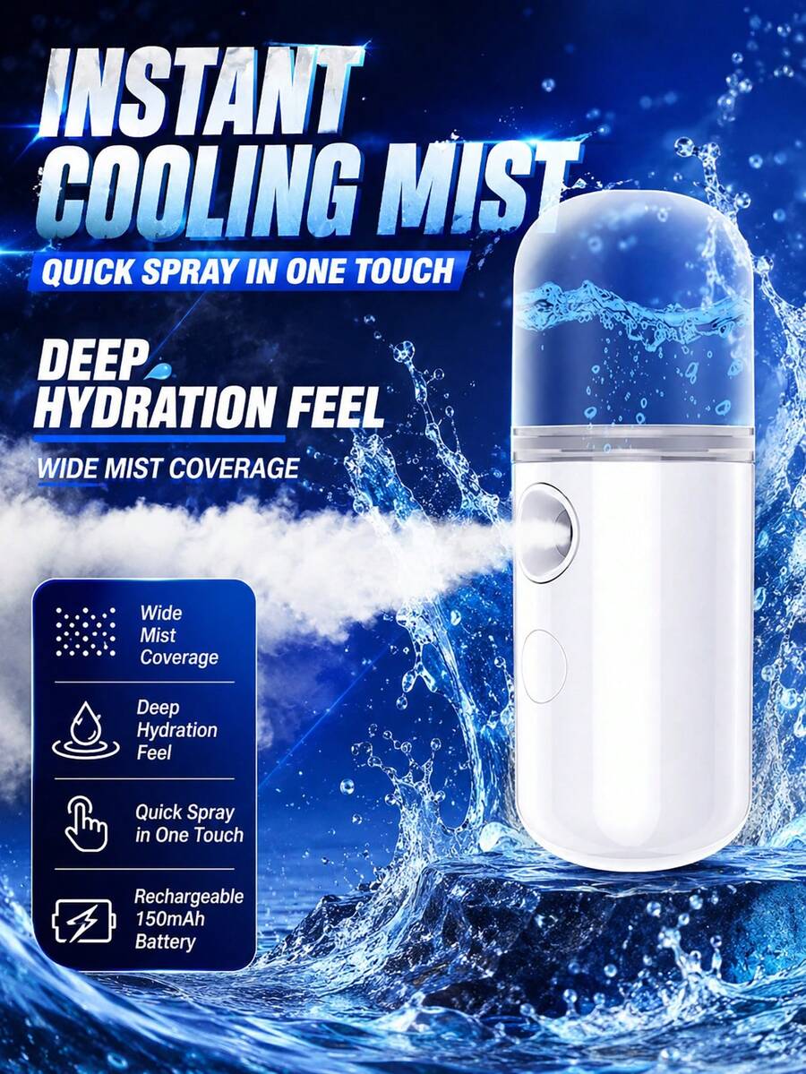 Handheld Mini Hydrating Mist Humidifier Beauty Device Moisturizing Skin Care USB Rechargeable, Nano Mist Facial Beauty Cold Spray Humidifier Oxygen Infusion Portable Small Steam Face Moisturizer USB Rechargeable Mist Device