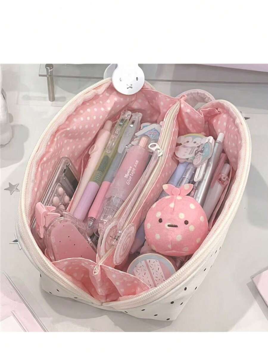 1pc Polka Dot Shell Shaped Pencil Case, Polka Dot Shell Design, Large Capacity Multi-Function Stationery Storage Bag, Portable Pencil Case, Student Stationery, Girls Large Capacity Stationery Bag - Seashell Pencil Case - View 1