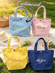 1pc Customized Name Mini Minimalist Handbag, Fashionable Cute College Style Reusable Canvas Tote Bag, Personalized Women's Shoulder Bag - Multicolor - View 2