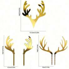 1Set/2Sets Gold Mirror Acrylic Reindeer Antler Cake Topper, Christmas Rudolph Eyes Cake Decor, Xmas Party Cake Decorations - Multicolor - View 6