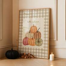 1pc Frameless Hello Fall Plaid Canvas Poster, Cozy Neutral Autumn Wall Art Decor For Kitchen, Bedroom, Dorm Essentials, Funky Vintage Prints For Back To School, College Room - Pumpkin - View 6