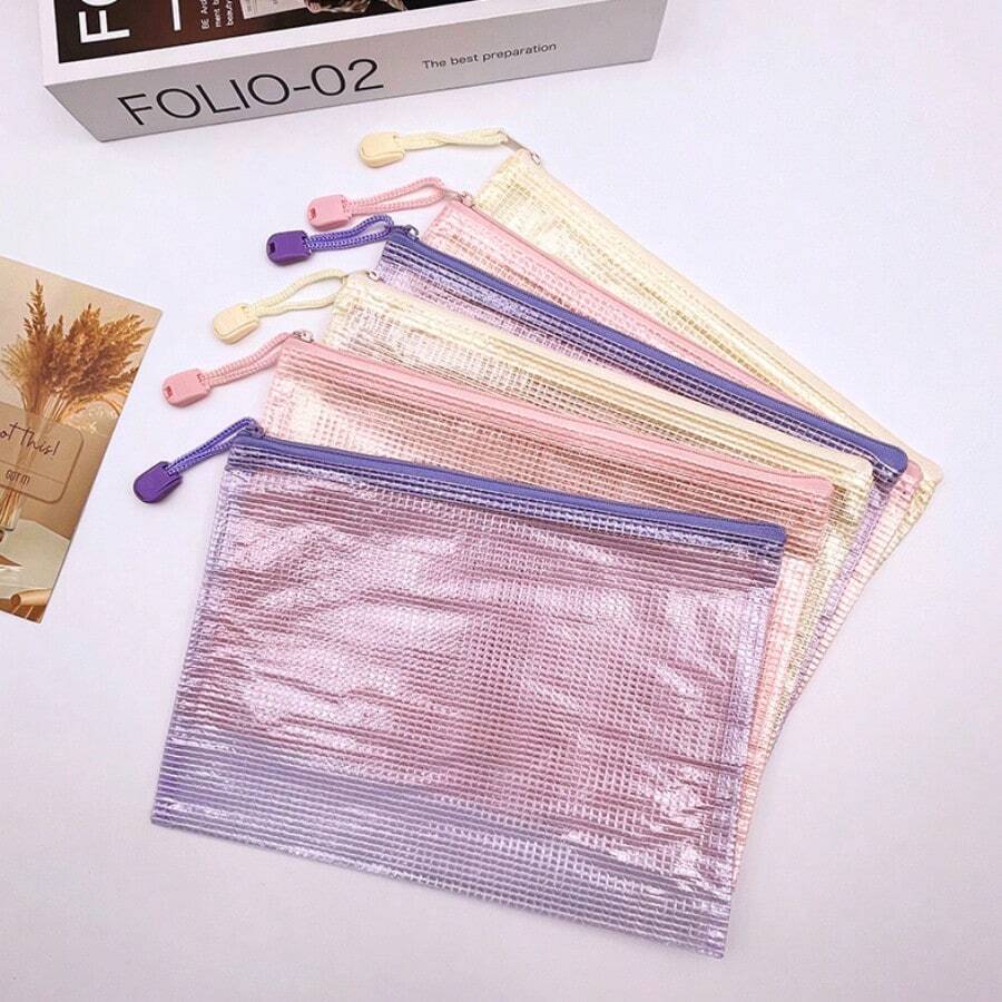 2/6/9-Pack A5 Grid Zipper Bags, Waterproof And Large Capacity, Suitable For Stationery Storage, Office Documents, Etc.