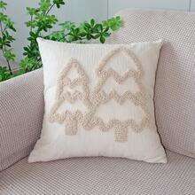 1pc Christmas Chenille Embroidered Pillow Case, Christmas Tree Embroidery Decorative Pillow Cover, Christmas Party Home Decor Pillowcase, Pillow Insert Not Included - Red - View 13