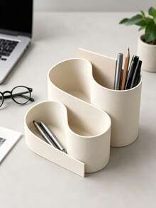 3D Printed Ivory Plastic Multi-Compartment Desktop Organizer, With Wavy Pen Holder And Pencil Cup, Modern Wavy Style Storage Box, Suitable For Home Office, Bookshelf, Workspace, Perfect Gift For Students, Writers, Office Workers, Aesthetic Stationery Organizer - Multicolor - View 4